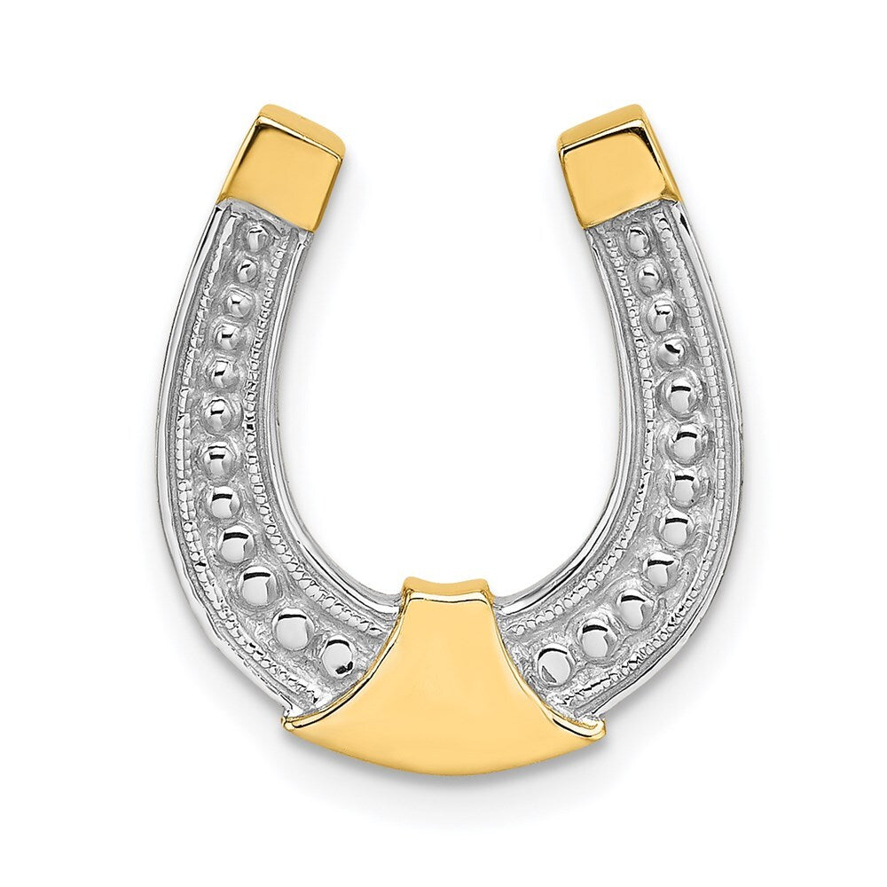 14k Yellow Gold  Rhodium Horseshoe Chain Slide Charm Pendant for Women