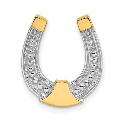 14k Yellow Gold  Rhodium Horseshoe Chain Slide Charm Pendant for Women