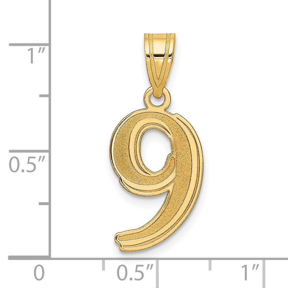 14k Yellow Gold Polished Etched Number 9 Pendant