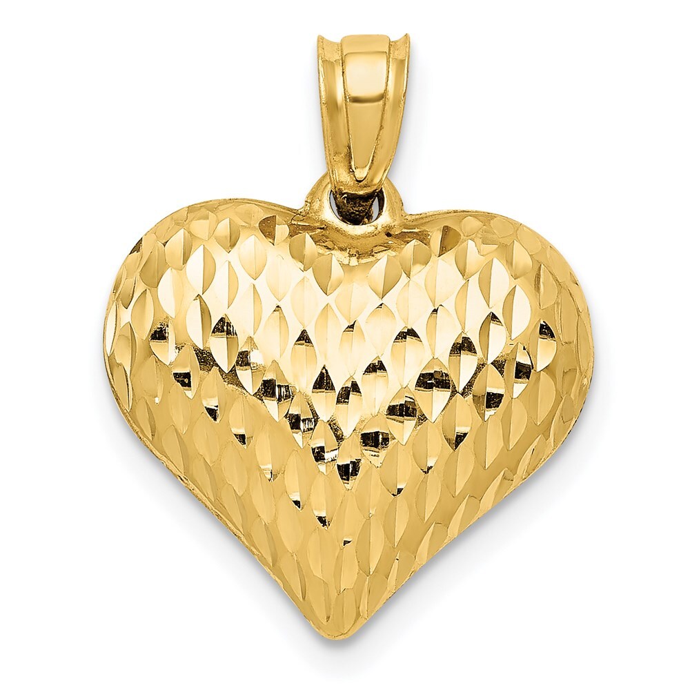 14k Yellow Gold Polished and Textured 3-D Heart Pendant for Women
