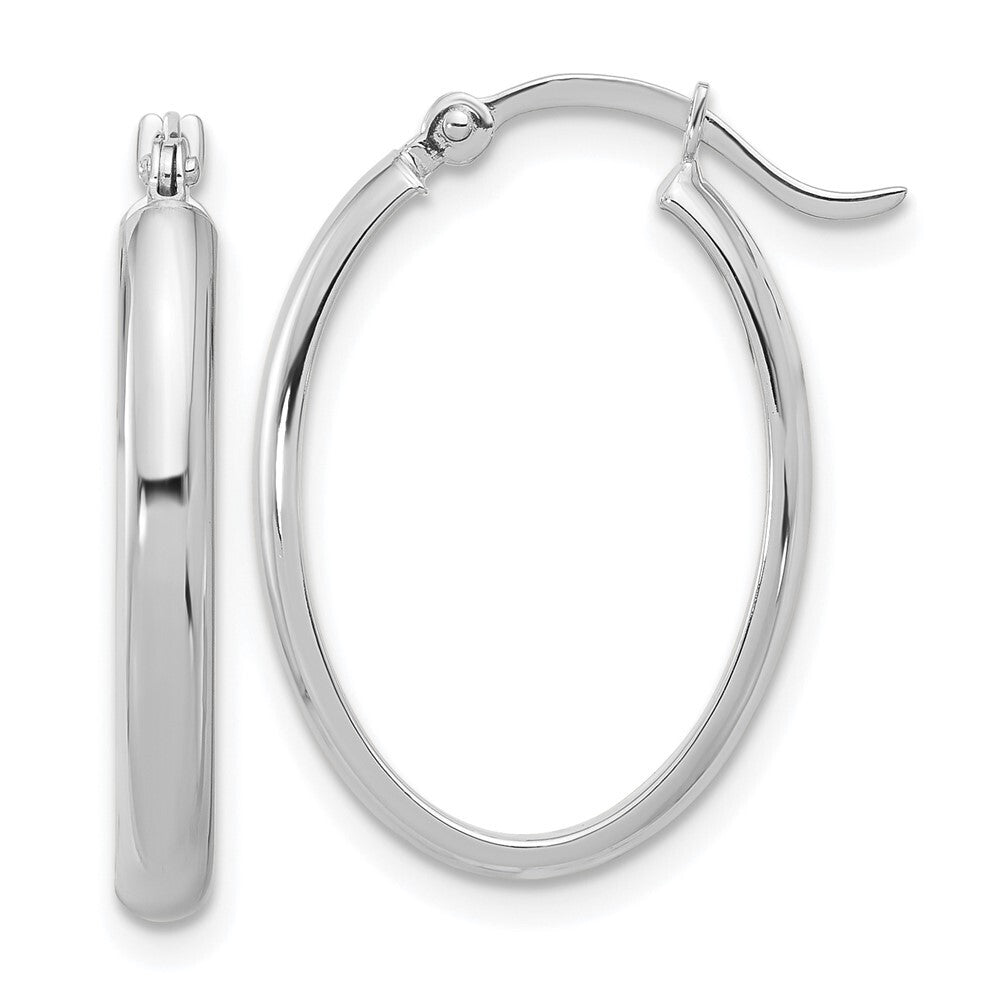 14K White Gold Oval Hoop Earrings Gift for Women