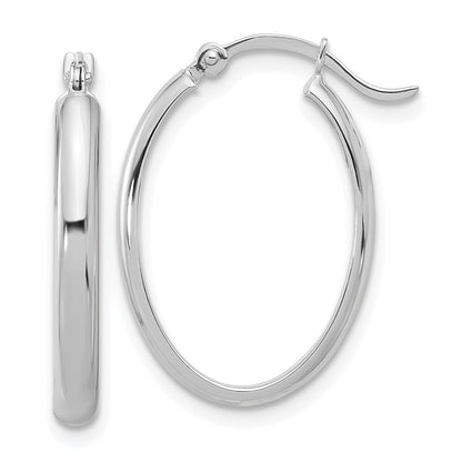 14K White Gold Oval Hoop Earrings Gift for Women
