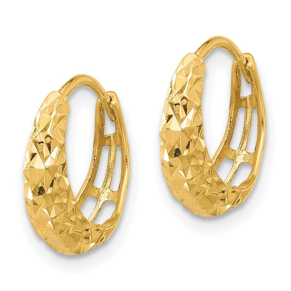 14k Yellow Gold Polished Diamond-cut Hoop Earrings