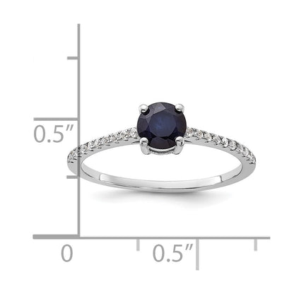 Sterling Silver Rh-plated-plated .81S Sapphire and .12WT White Topaz Ring Size 6
