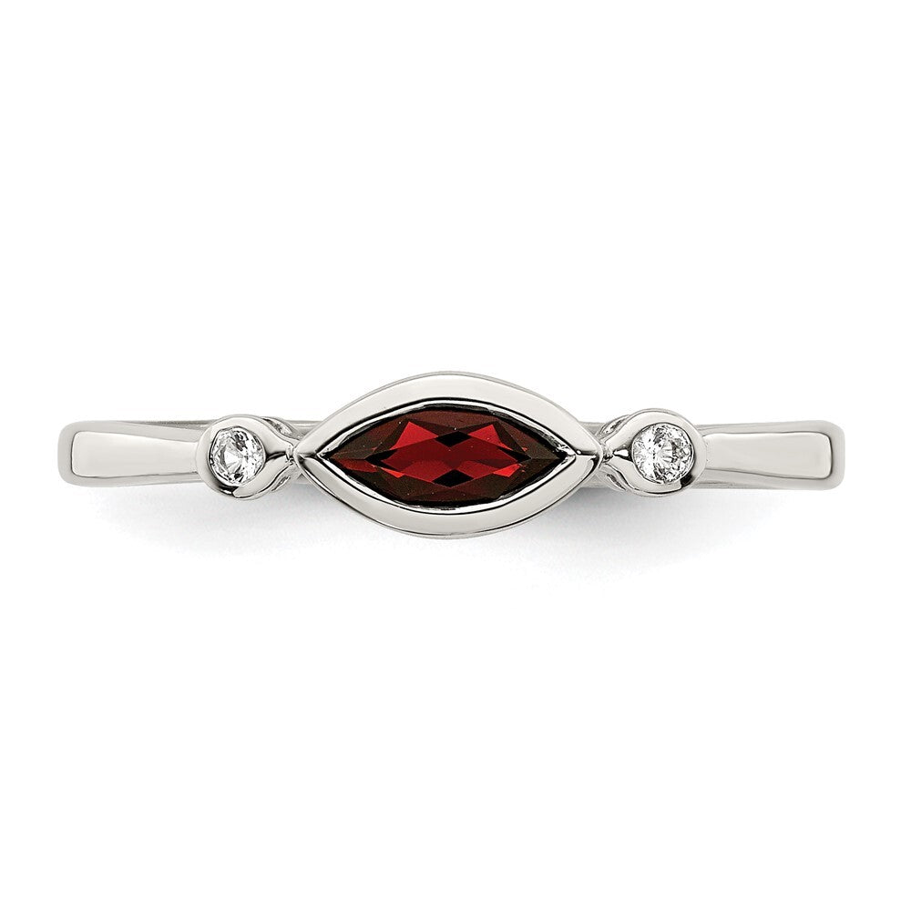 Sterling Silver Rhodium-plated Polished Garnet and White Topaz Ring Size 8
