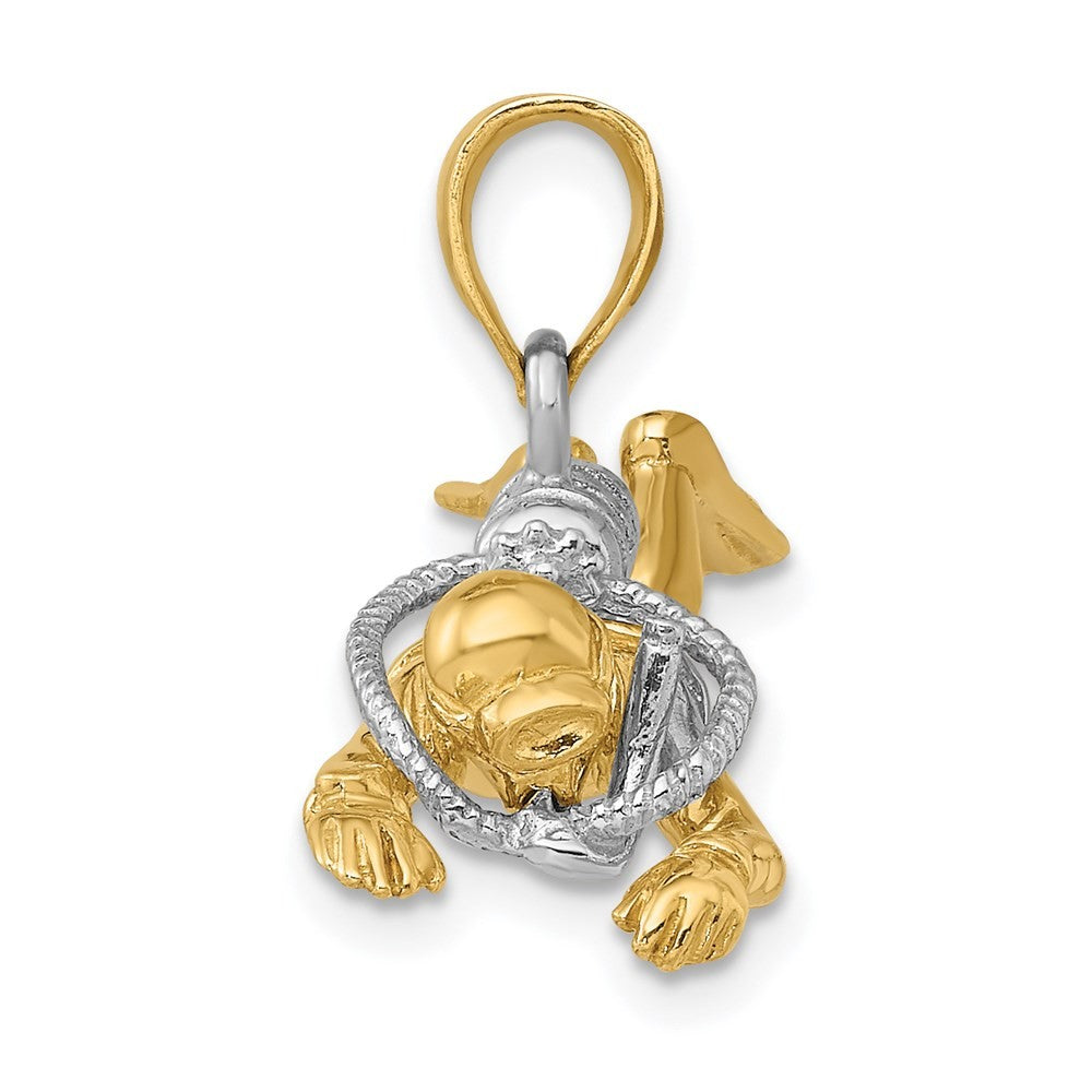 14k Yellow Gold w Rhodium 3-D Male Scuba Diver Charm
