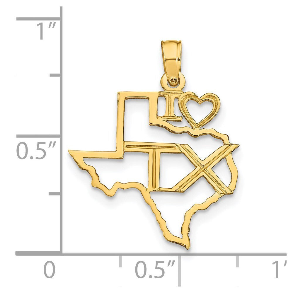 14k Yellow Gold Solid Texas State Pendant for Women