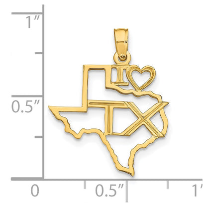 14k Yellow Gold Solid Texas State Pendant for Women