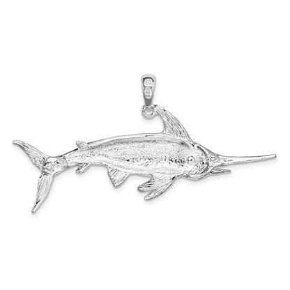 Sterling Silver Rhodium-Plated Polished and Satin Swordfish Pendant