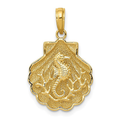 14k Yellow Gold Seahorse in a Shell Pendant for Women