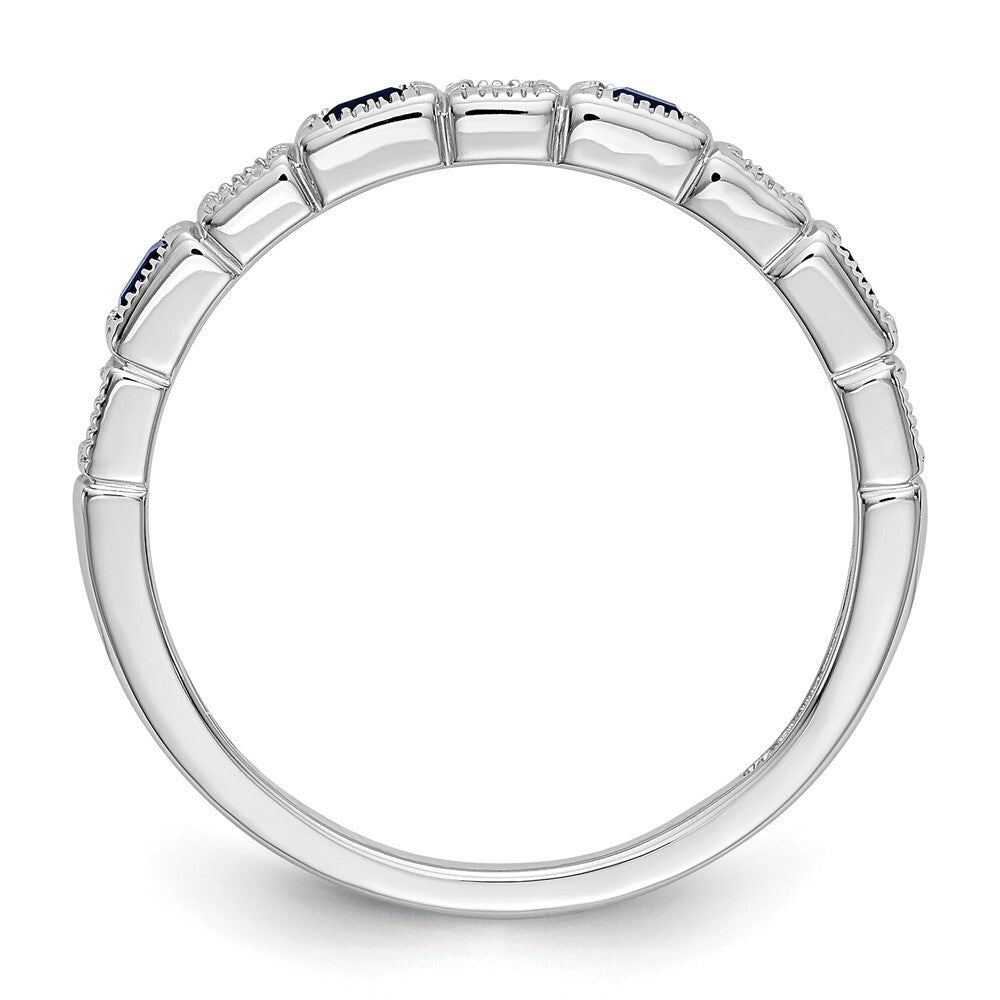 14k White Gold 1/10 carat Diamond and Blue Sapphire Complete Band Size 7