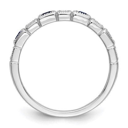 14k White Gold 1/10 carat Diamond and Blue Sapphire Complete Band Size 7