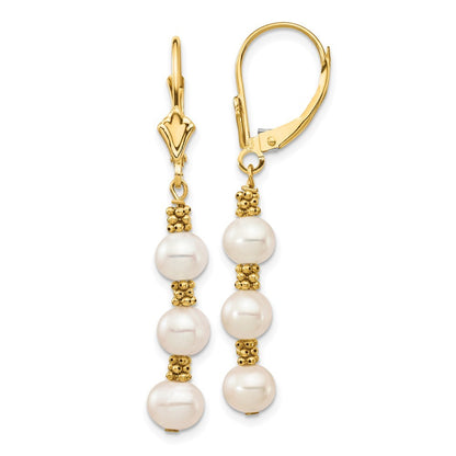 14k Yellow Gold 5-6mm White Semi-Round Freshwater Cultured Pearl Dangle Earrings