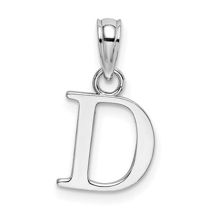14K White Polished Block Letter D Initial Pendant