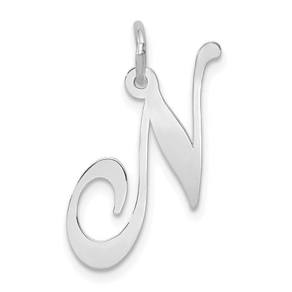 14k White Gold Large Fancy Script Letter N Initial Charm Pendant for Women