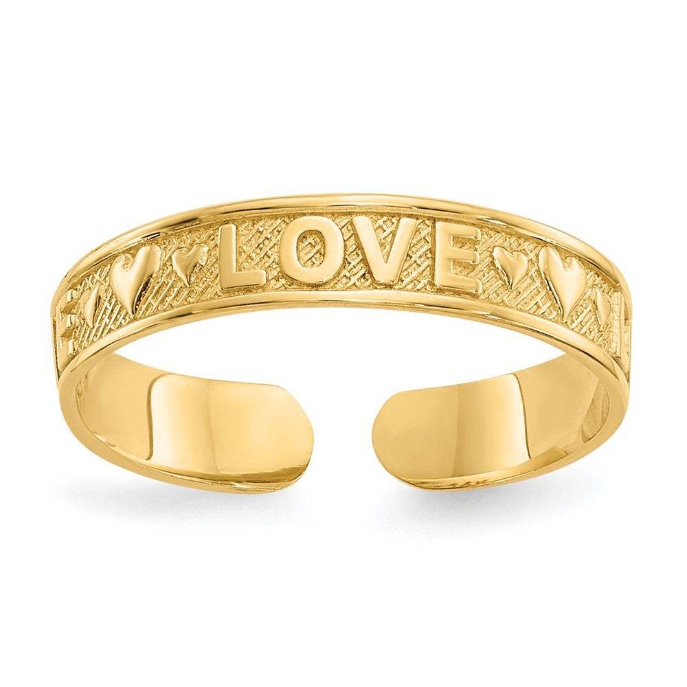 14k Yellow Gold Polished LOVE and Hearts Toe Ring
