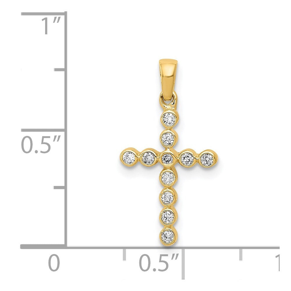 14k Yellow Gold Polished 1/10ct. Diamond Cross Pendant for Women