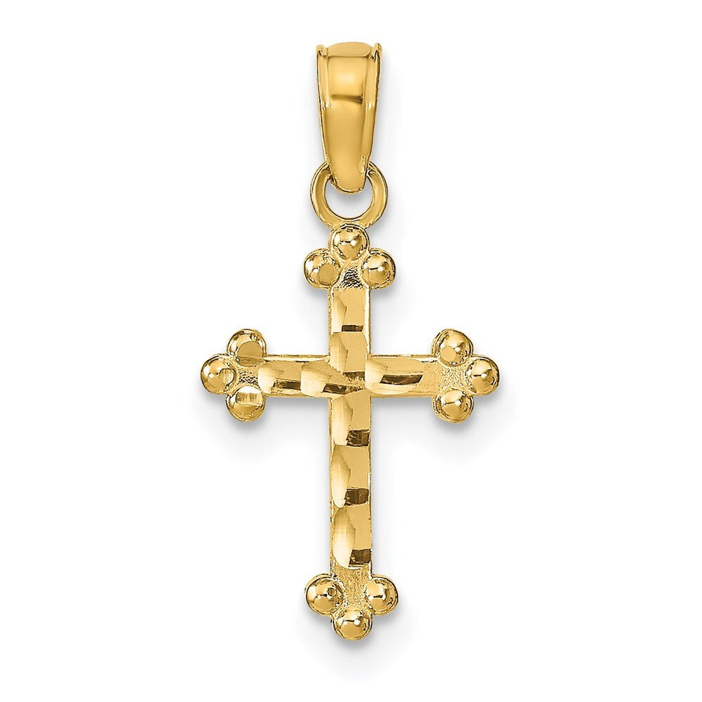14k Yellow Gold Diamond-Cut Cross Pendant for Women