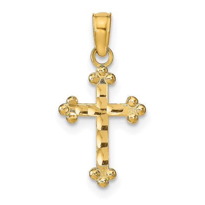 14k Yellow Gold Diamond-Cut Cross Pendant for Women