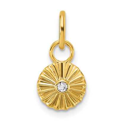 14k Yellow Gold Polished and Grooved Diamond Circle Charm