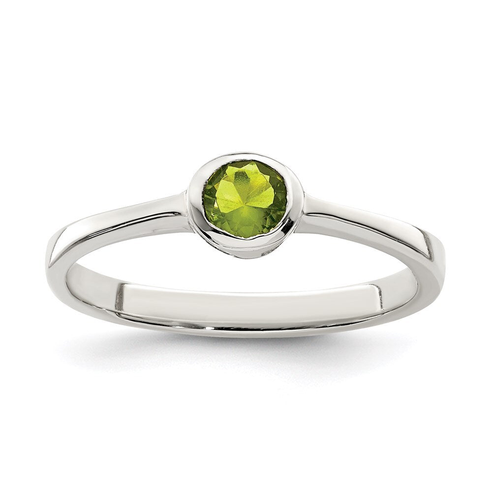 Sterling Silver Lime Green Round Bezel Cubic Zirconia Ring Size 6