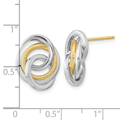 14k Two-tone Gold Polished & Textured Stud Earrings