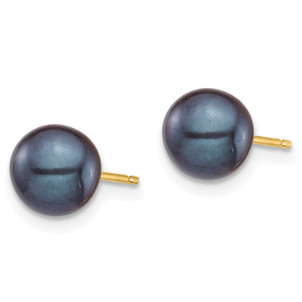 14k Yellow Gold 6-7mm Black & Cultured Pearl 2 Pair Stud Earrings Set for Women