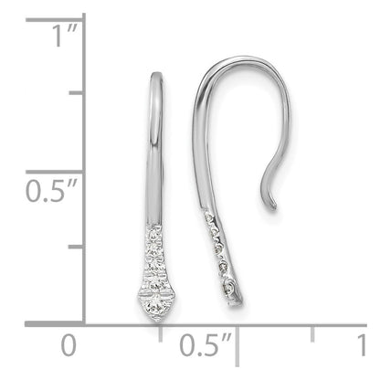 14k White Gold Polished Diamond Drop Wire Earrings