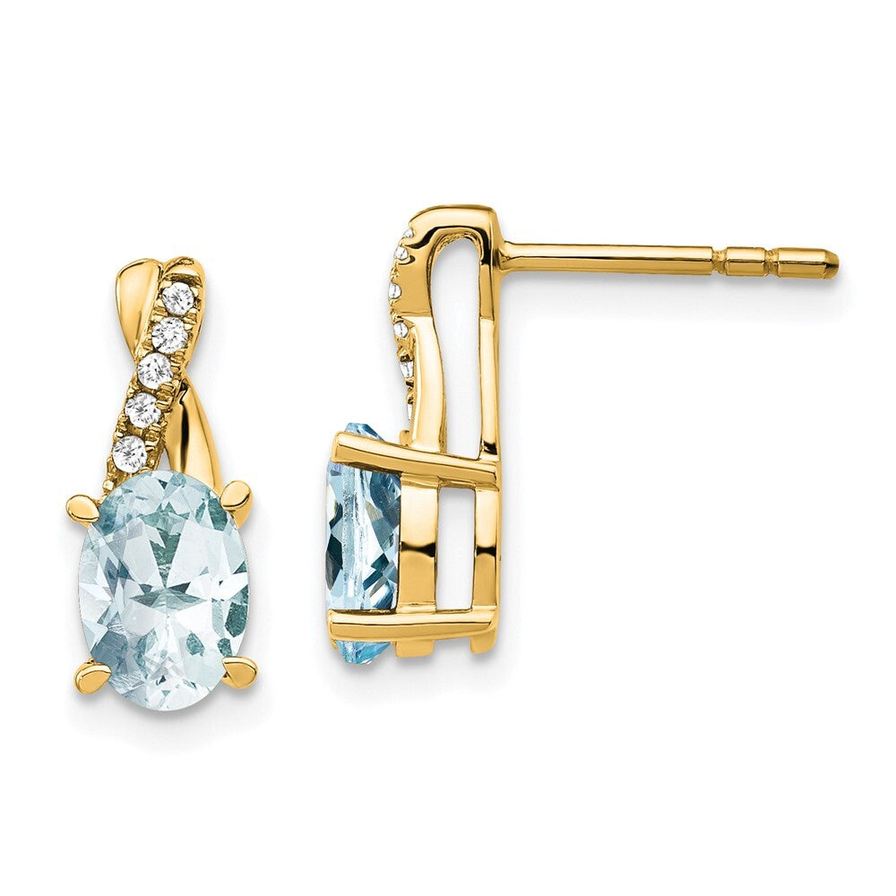 14k Yellow Gold Aquamarine and Diamond Drop & Dangle Earrings