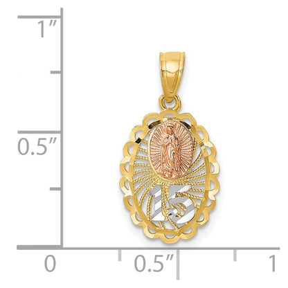 14k Two-tone Gold White Rhodium Lady of Guadalupe 15 Pendant