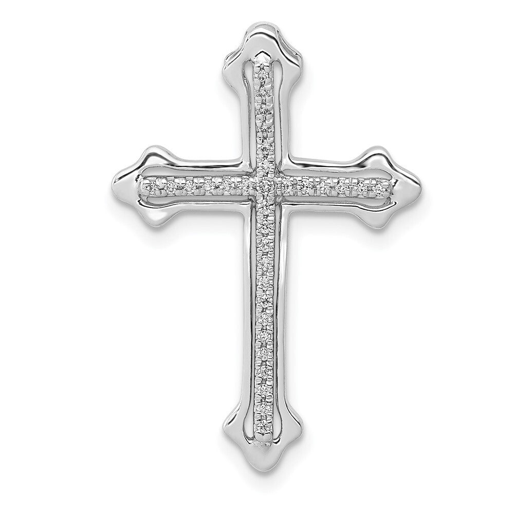 14k White Gold Polished 1/10ct. Diamond Budded Cross Chain Slide Pendant