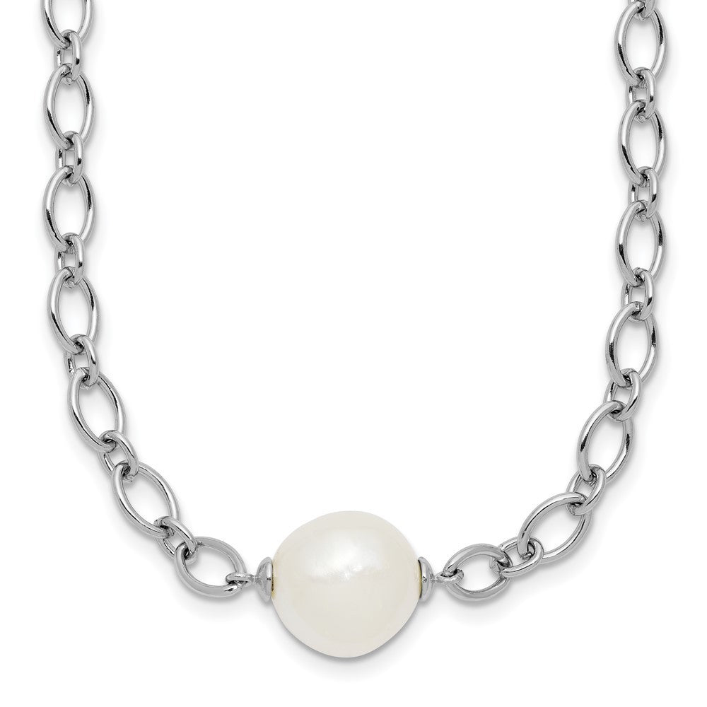 Sterling Silver 12mm White Cultured Pearl Open Link Cable Chain Necklace 18"