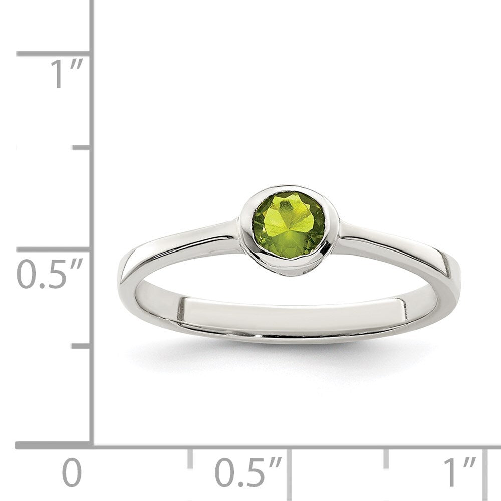 Sterling Silver Lime Green Round Bezel Cubic Zirconia Ring Size 7
