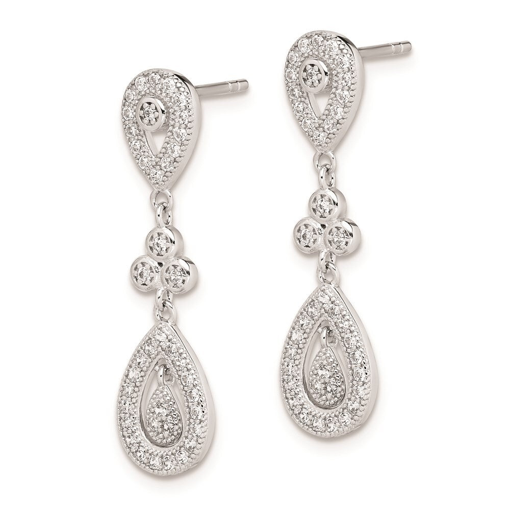 Sterling Silver Rhodium-plated Cubic Zirconia Pav� Pear Dangle Post Earrings