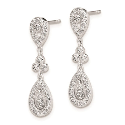 Sterling Silver Rhodium-plated Cubic Zirconia Pav� Pear Dangle Post Earrings