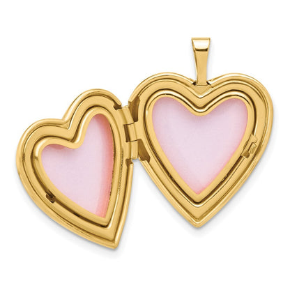 14k Yellow Gold 20mm Satin and Polished Diamond Heart Locket Pendant for Women
