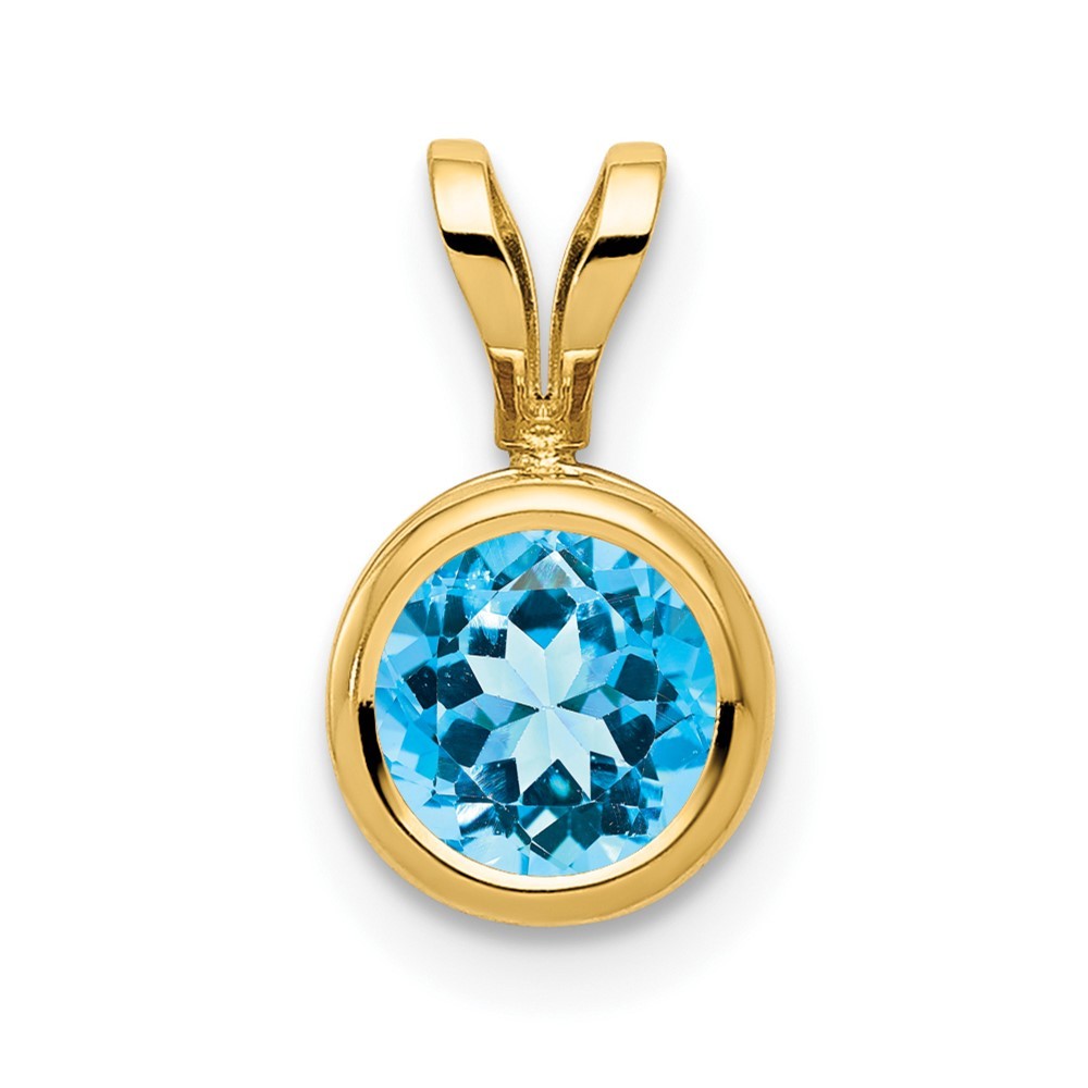 14k Yellow Gold 6mm Round Blue Topaz Bezel Pendant