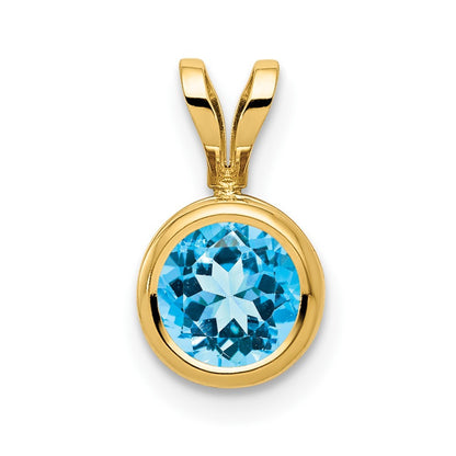 14k Yellow Gold 6mm Round Blue Topaz Bezel Pendant