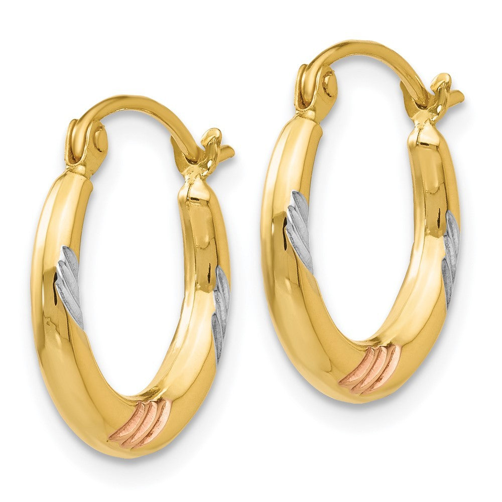 14k Yellow Gold & White & Rose Rhodium Polished & Textured Hoop Earrings
