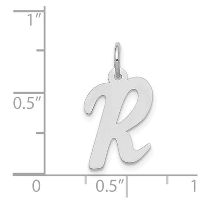 14k White Gold Medium Script Letter R Initial Charm Pendant for Women