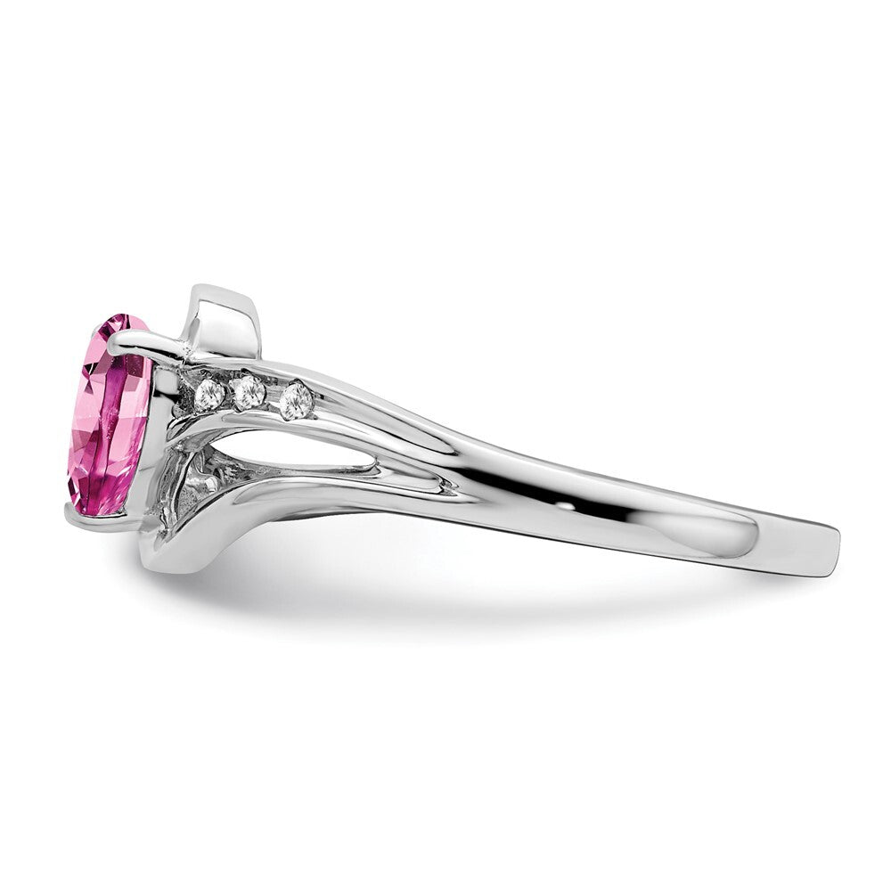 Sterling Silver Rhodium-plated Created Pink Sapphire and Diamond Ring Size 6
