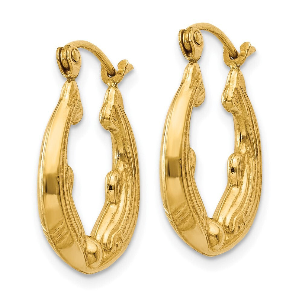 14k Yellow Gold Dolphin Hoop Earrings Gift for Women