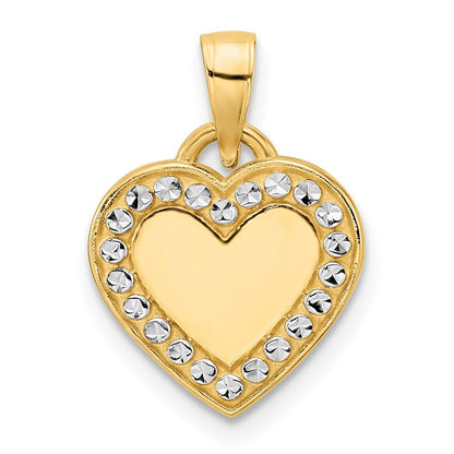 14k Yellow Gold and White Rhodium Diamond-cut Border Heart Pendant