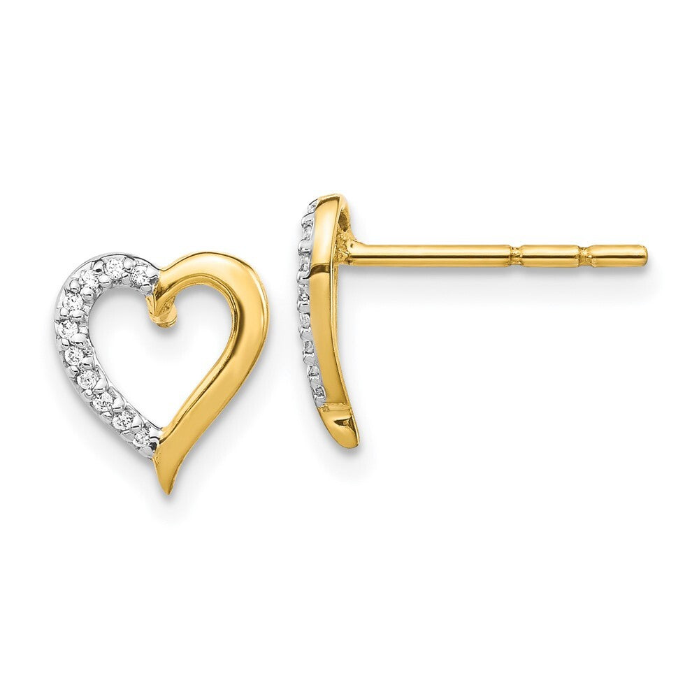 14k Yellow Gold Diamond Heart Stud Earrings Gift for Women