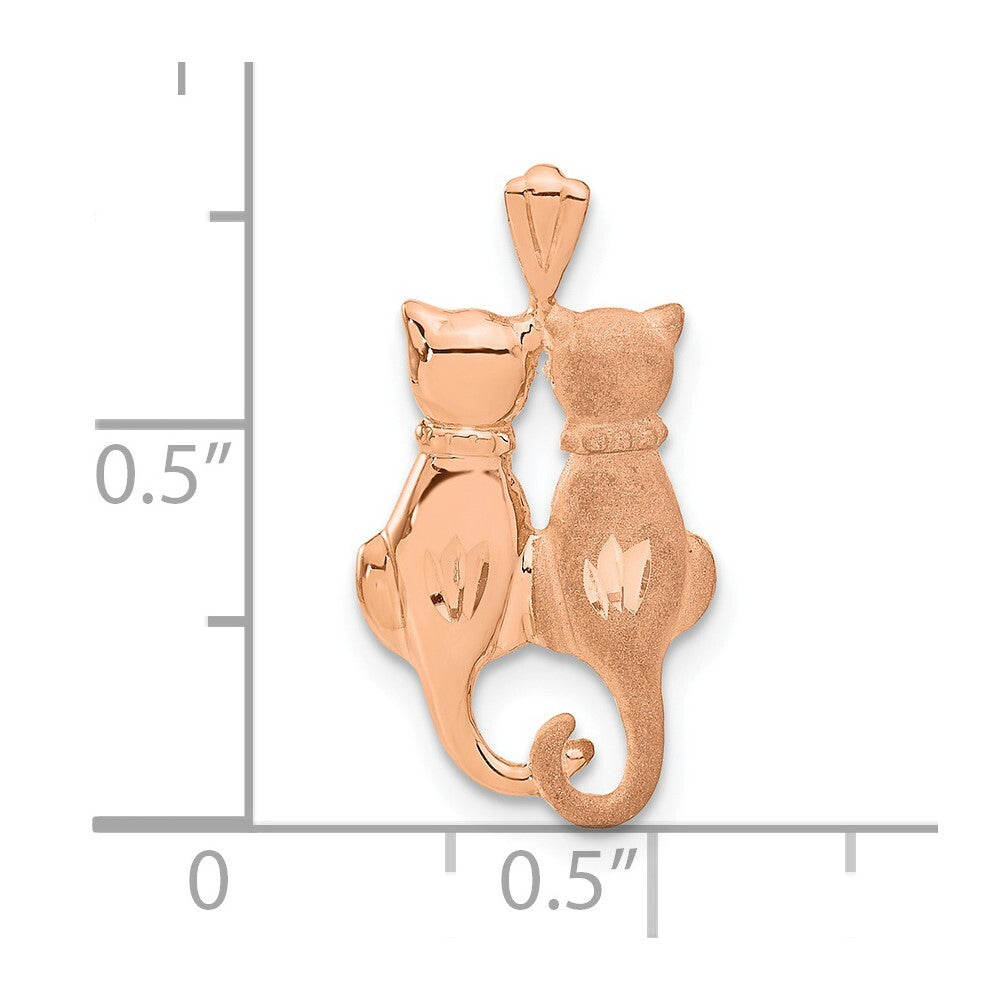 14k Rose Gold Polished and Textured Sitting Cats Pendant for Women