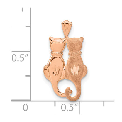 14k Rose Gold Polished and Textured Sitting Cats Pendant for Women