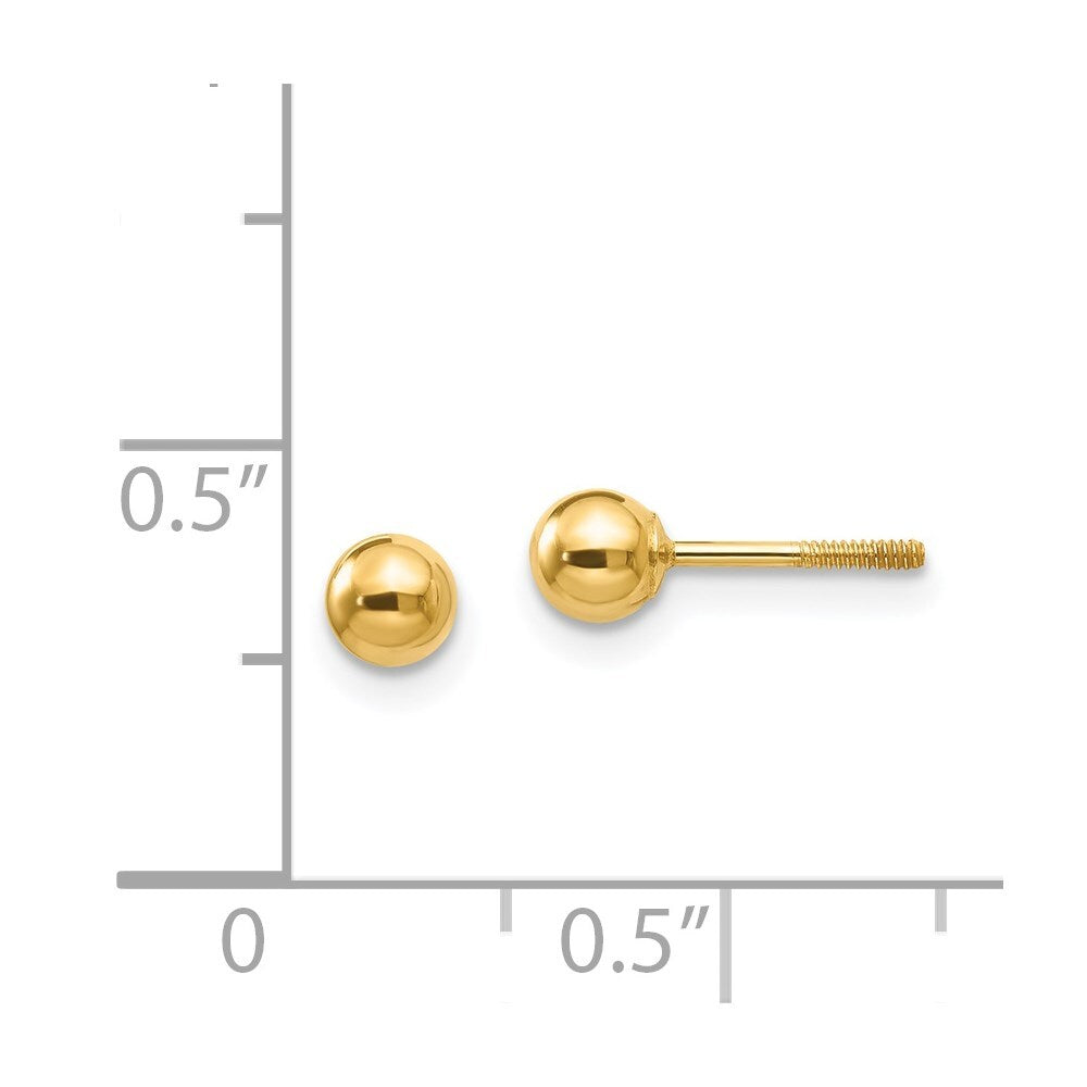 14k Yellow Gold Polished 4mm Ball Screwback Stud Earrings Gift for Women