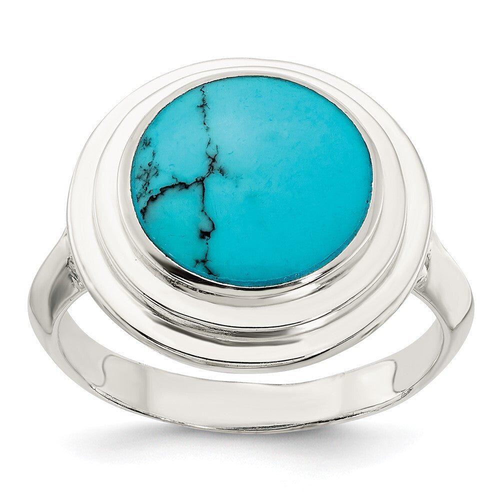 Sterling Silver Polished Round Imitation Turquoise Ring Size 6