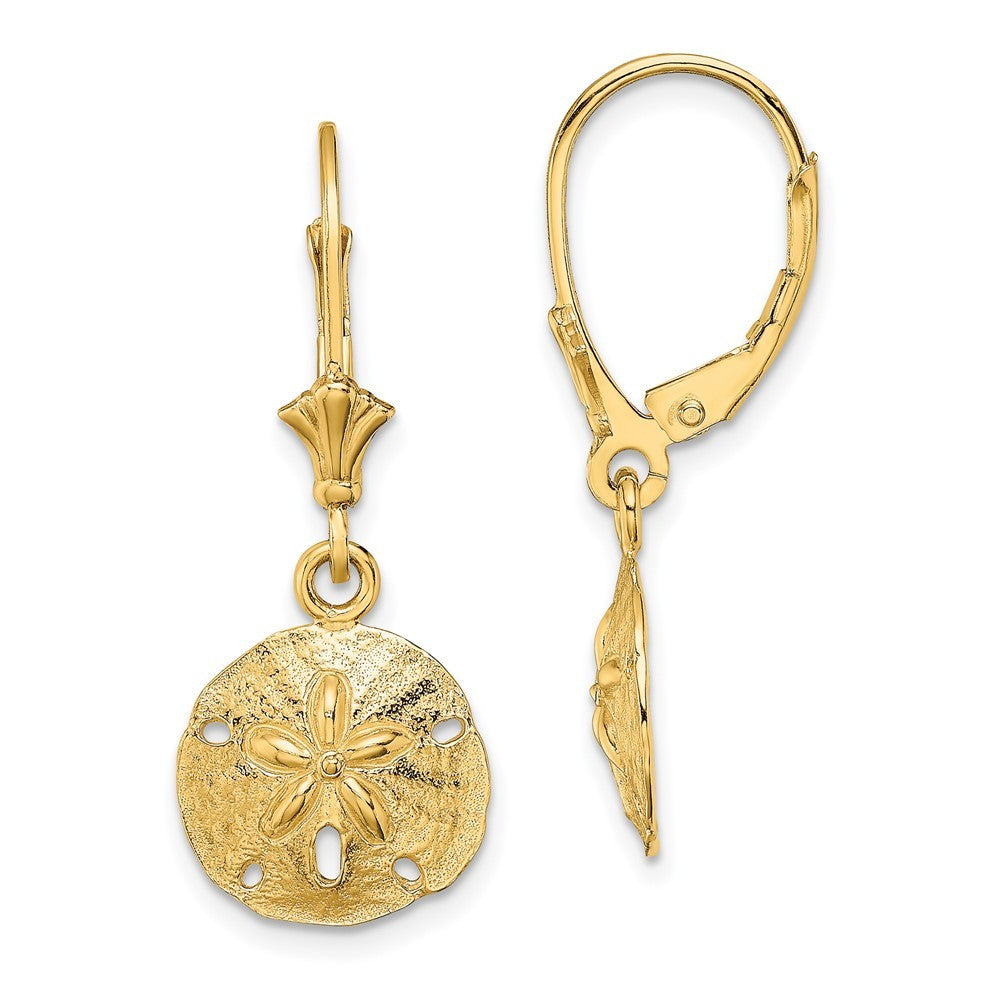 14k Yellow Gold Polished Sand Dollar Drop Dangle Earrings