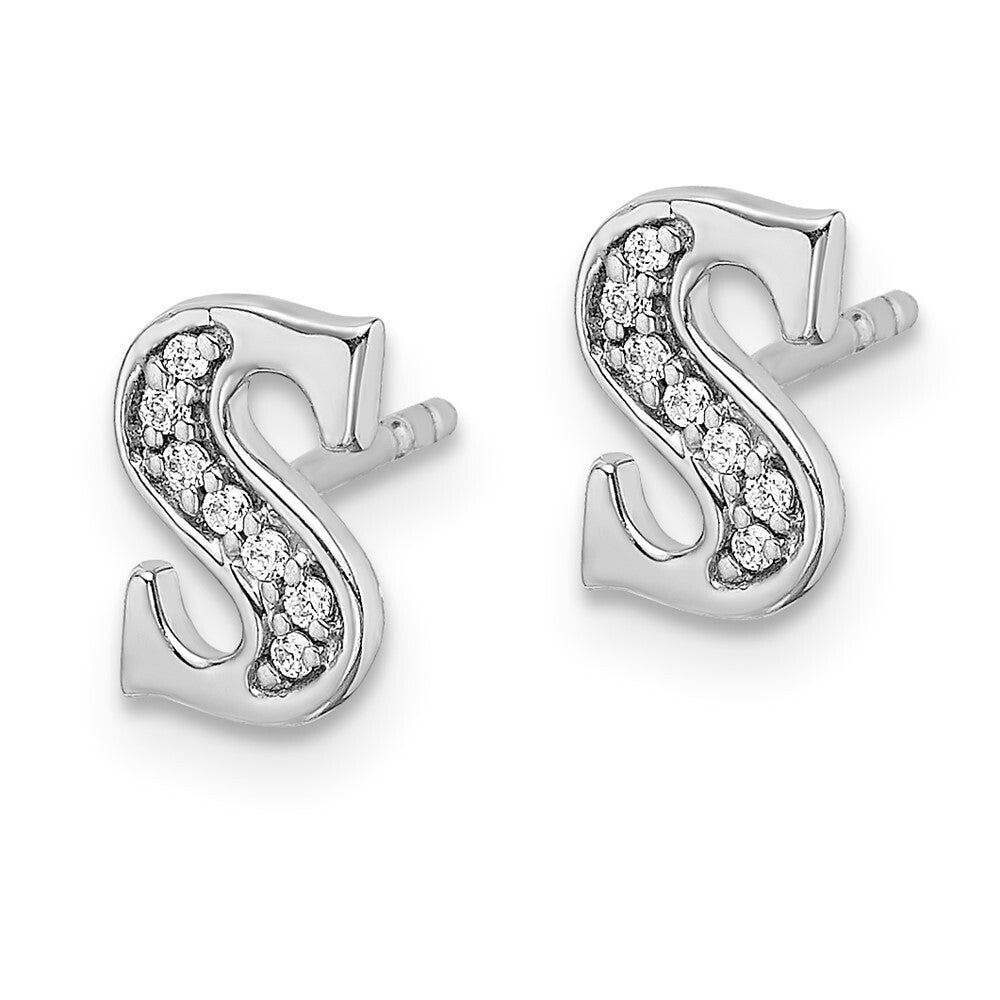 14k White Gold Diamond Initial S Stud Earrings Gift for Women